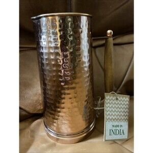 Hammered Copper Stainless Steel Pitcher w/ Wooden Handle 8.5"